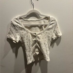 White Crop Tie Front Blouse